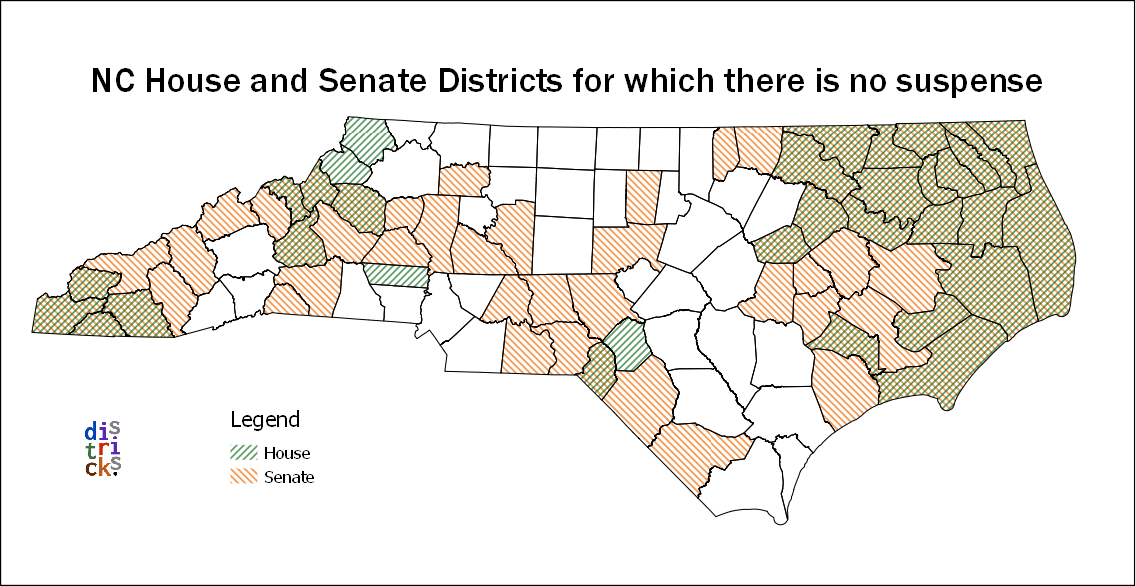 North Carolina counties for which the House and Senate districts are already set.
