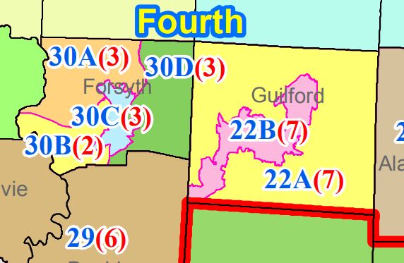 Detail of NCGA HB717 District Court Districts map