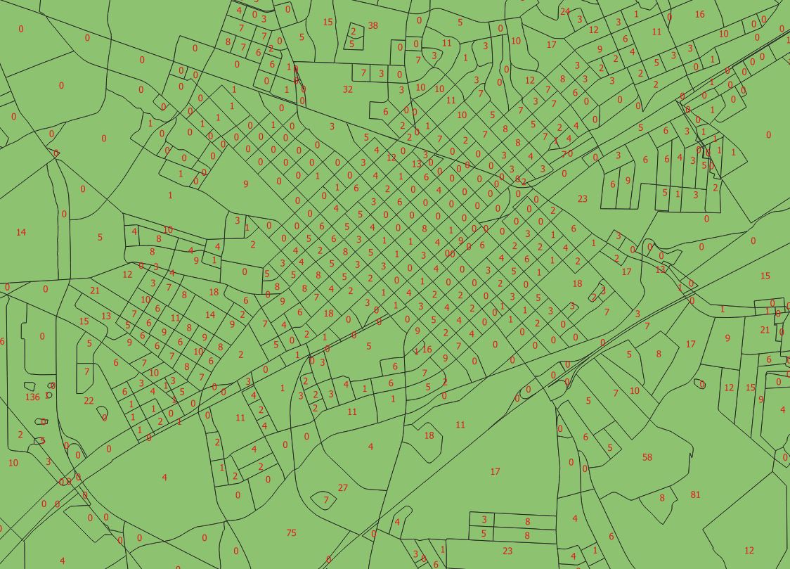 Map detail showing NCGA-derived block-level vote counts in Salisbury, specifically for Trump